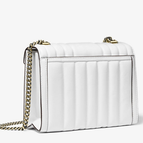 Michael Kors Whitney Medium Quilted Shoulder Bag Crossbody In White/Gold NEW - Picture 2 of 5